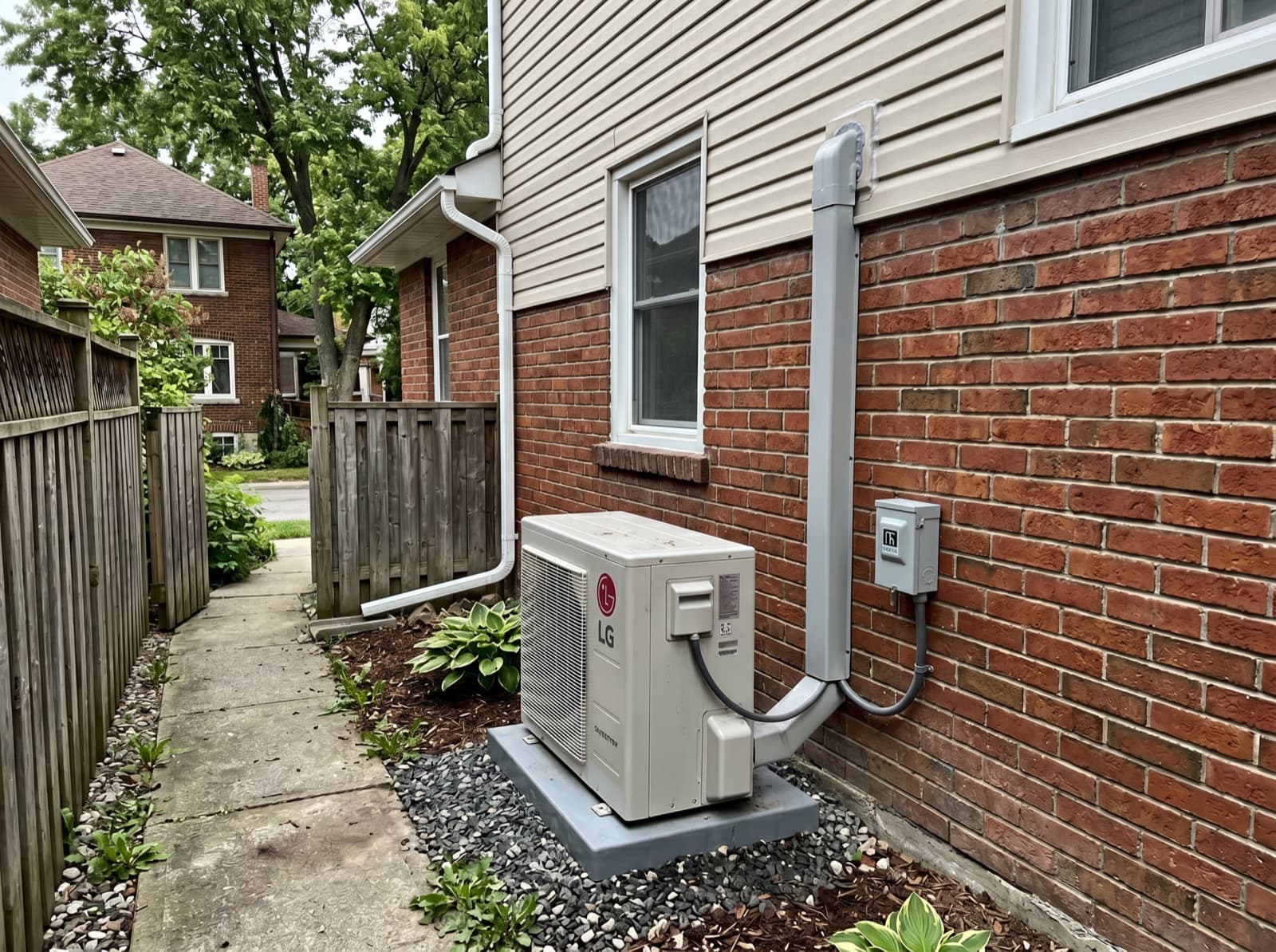 LG air conditioner installed beside a residential Toronto home.